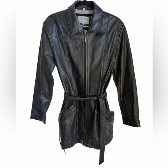 Vintage Jackets & Blazers - Vintage Black 100% Genuine Leather Belted Jacket Motorcycle Classic 90’s Zipper